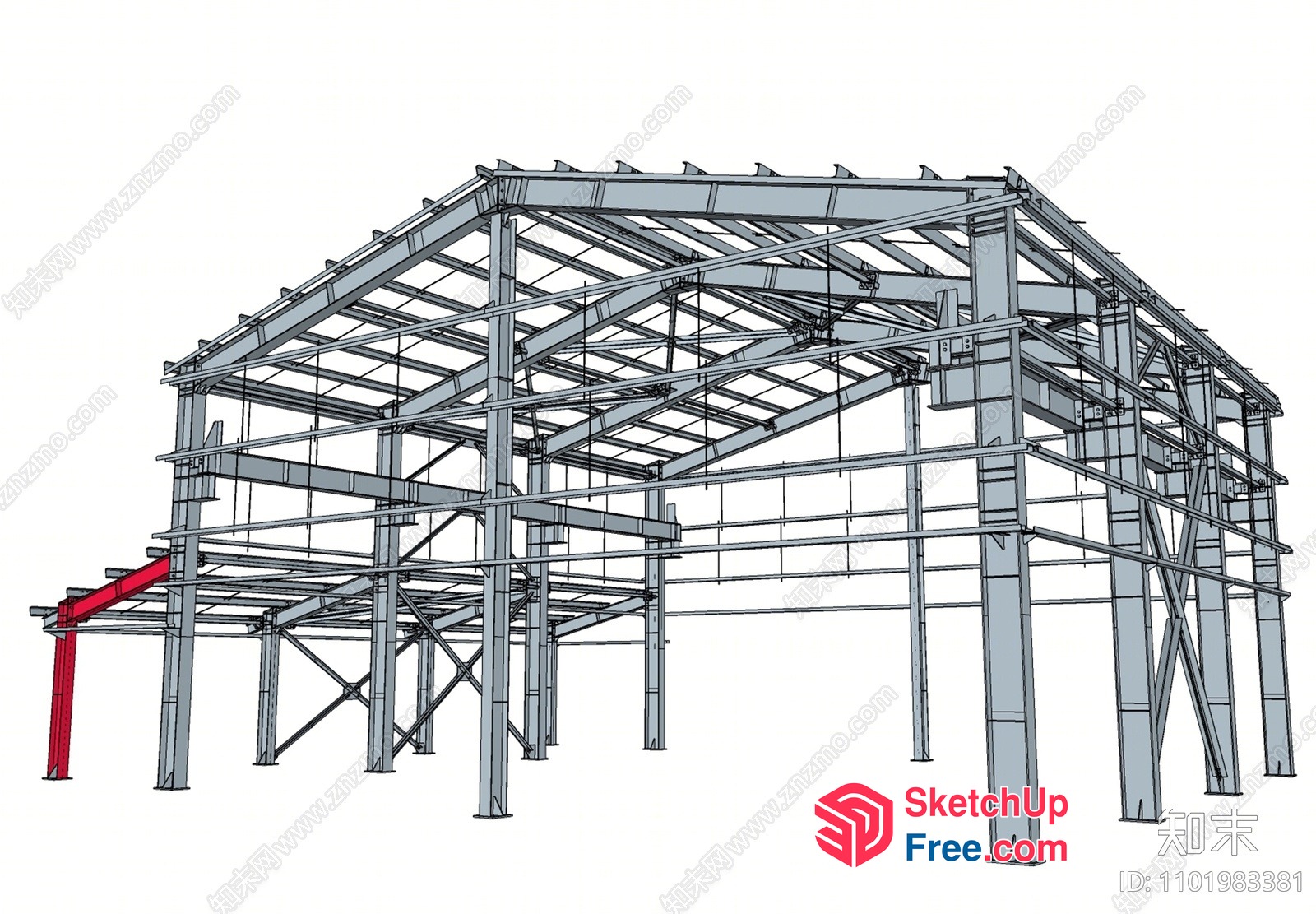 Industrial Building Structure With Metal Frame And Roof 3D SketchUp File