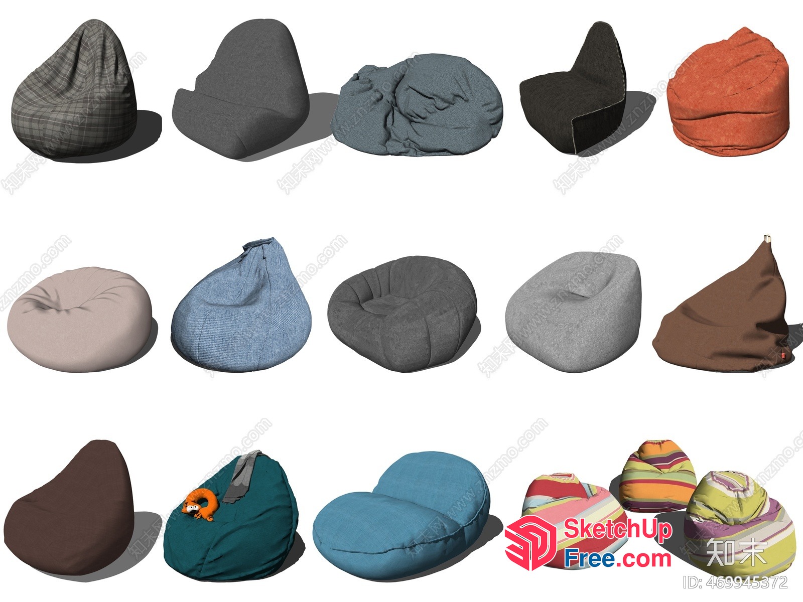 3D Bean Bag Chairs In Various Styles And Colors 3D SketchUp File