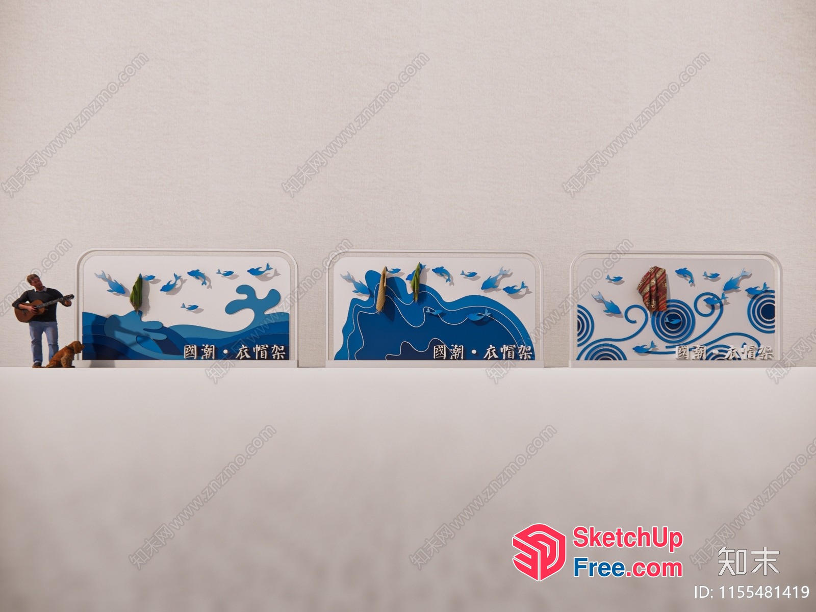 Chinese-Inspired Artwork Featuring Fish And Mountains 3D SketchUp File