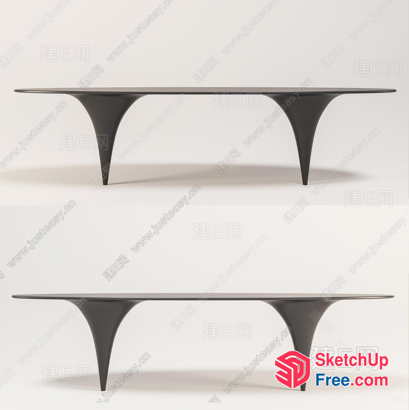 Long Black Table With Curved Legs 3D SketchUp File