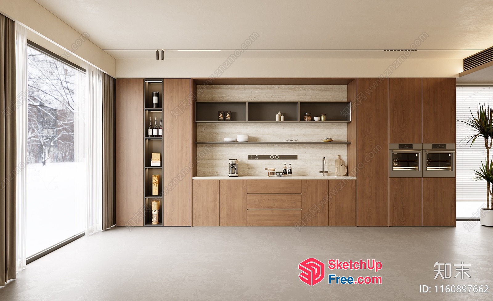 Modern Kitchen With Natural Wood Accents And Sleek Appliances 3D SketchUp File