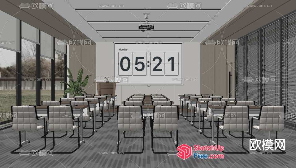 Modern Conference Room With Large Screen And Chairs 3D SketchUp File