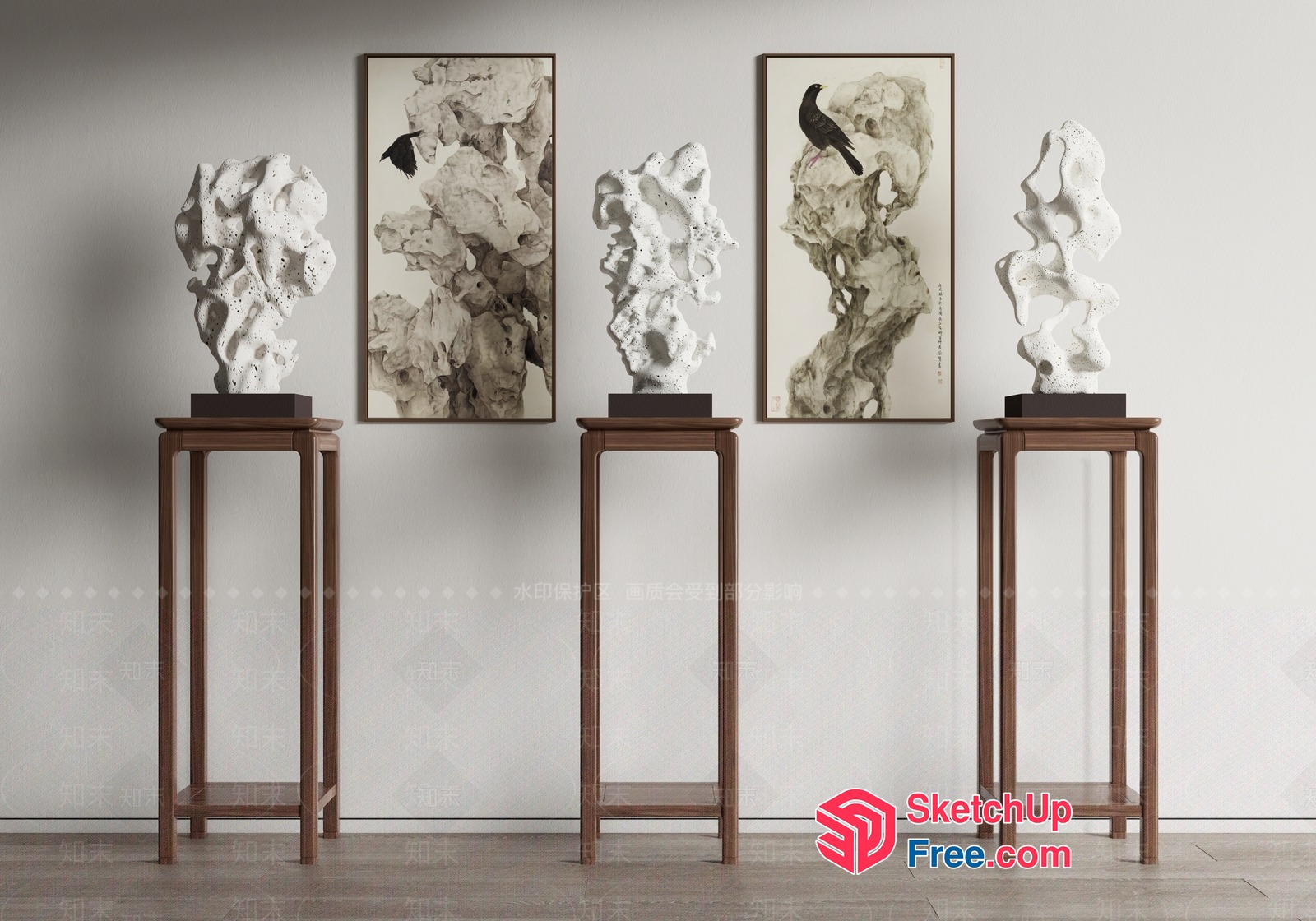 Abstract Stone Sculptures And Bird Artwork 3D SketchUp File