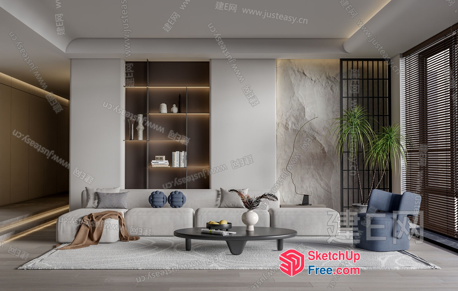Modern Minimalist Living Room With Neutral Tones 3D SketchUp File
