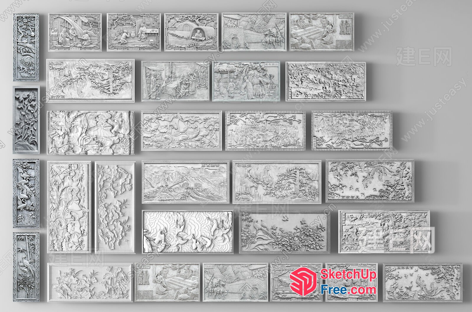 Asian-Inspired Carved Panels 3D SketchUp File