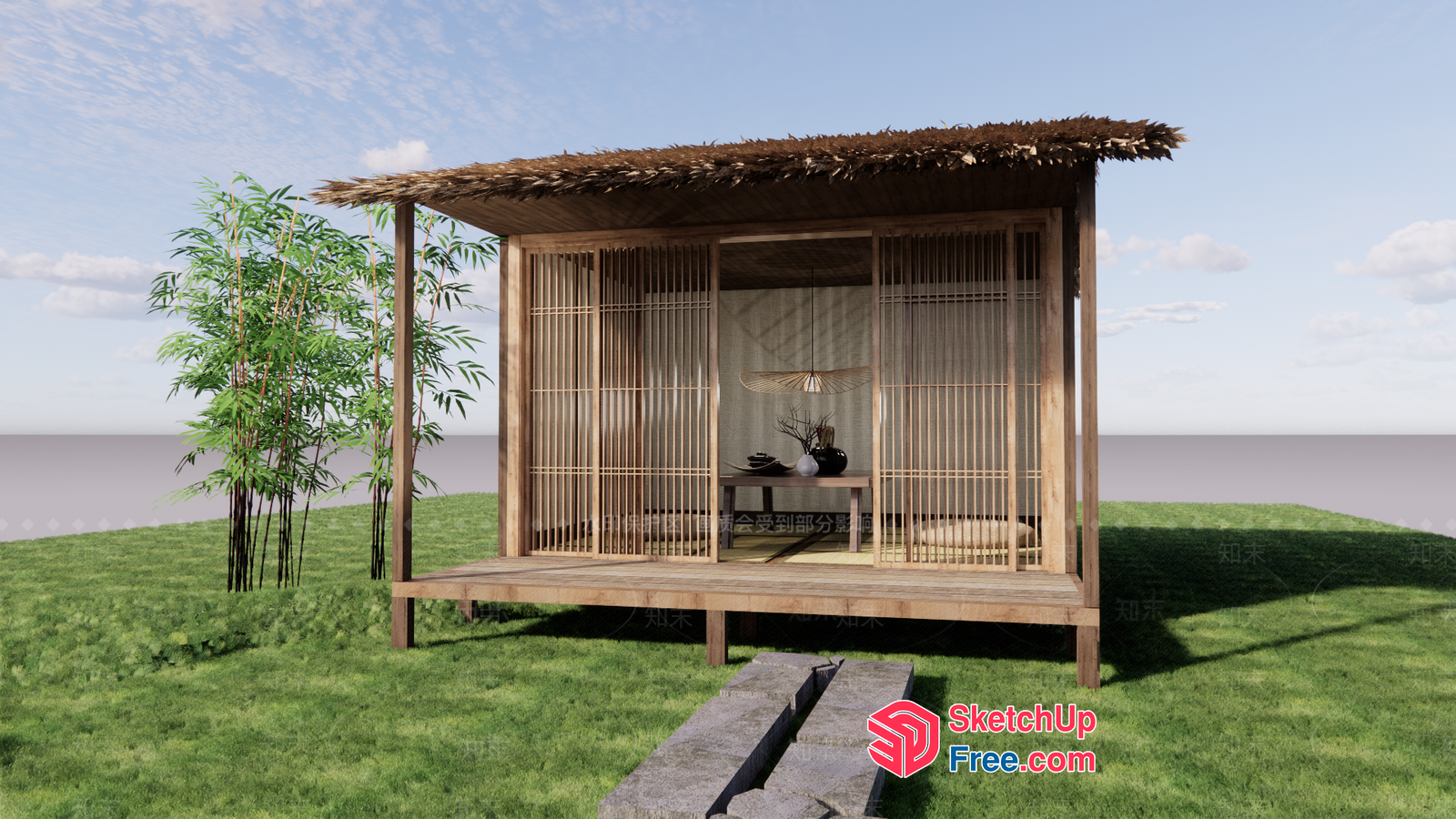 Tranquil Japanese-Inspired Outdoor Retreat 3D SketchUp File