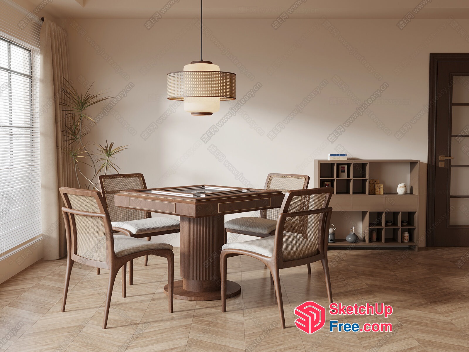 Elegant Dining Room With Wooden Table And Chairs 3D SketchUp File