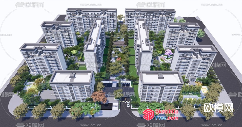 Modern Urban Residential Complex 3D SketchUp File