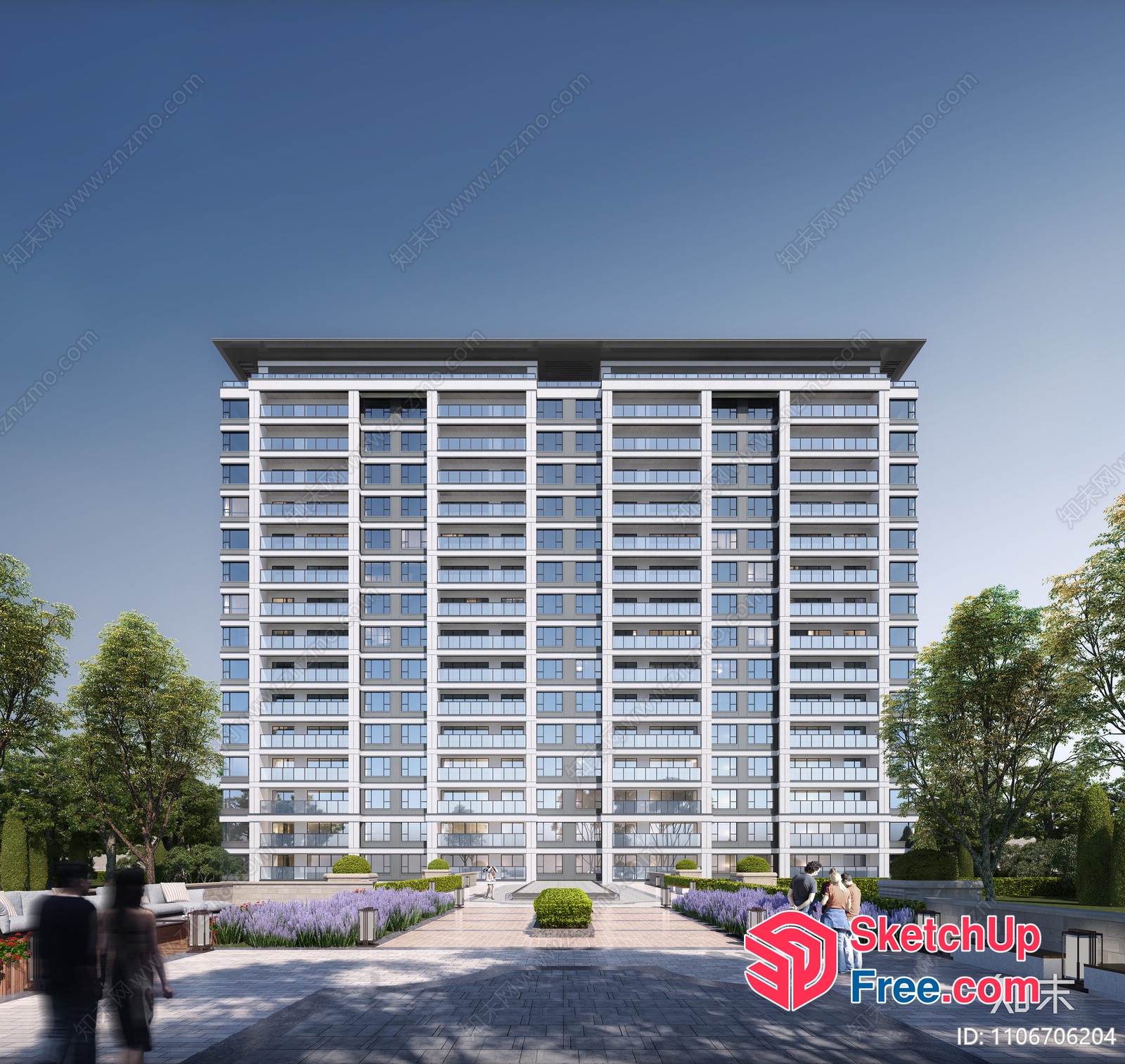High-Rise Building Exterior With Elegant Decor 3D SketchUp File