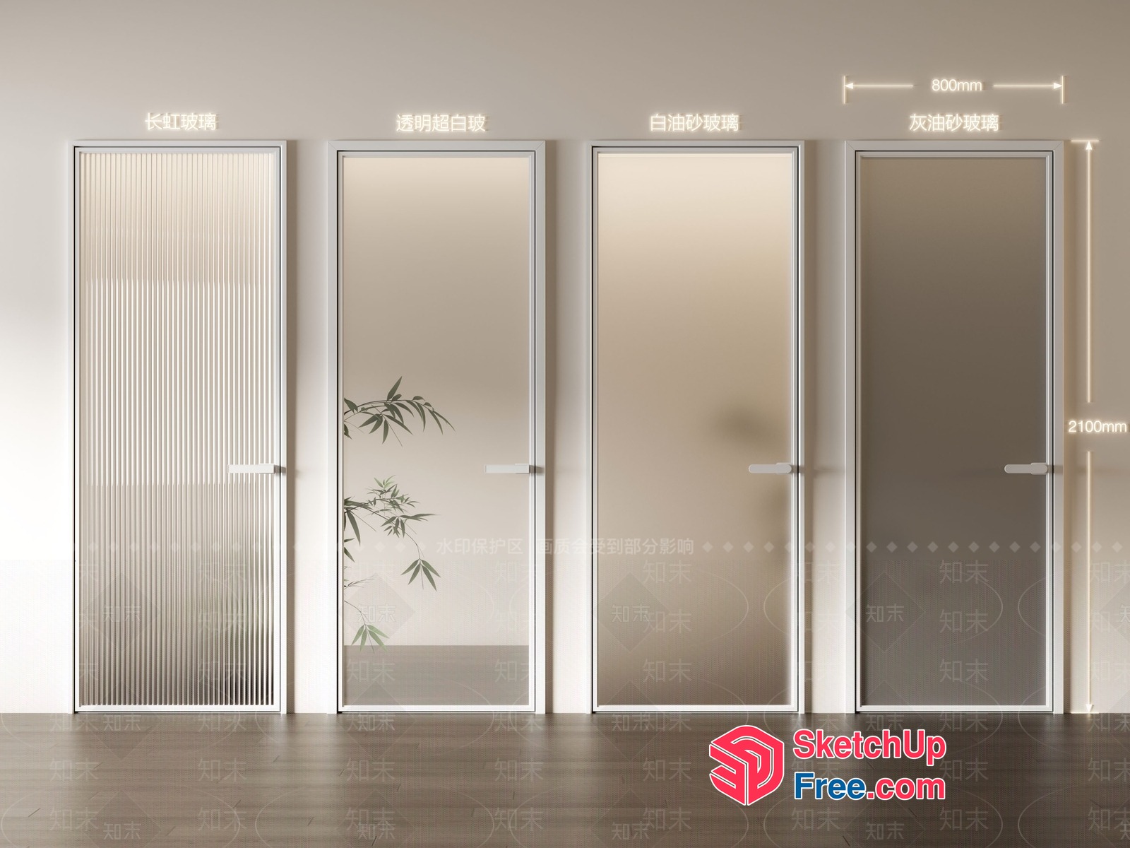 Four Frosted Glass Doors In A Row 3D SketchUp File