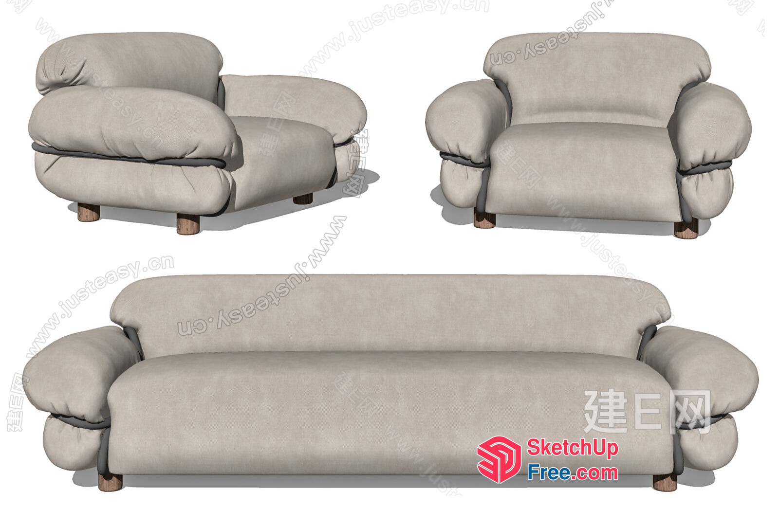 Comfortable Modern Sofa And Chair Set 3D SketchUp File