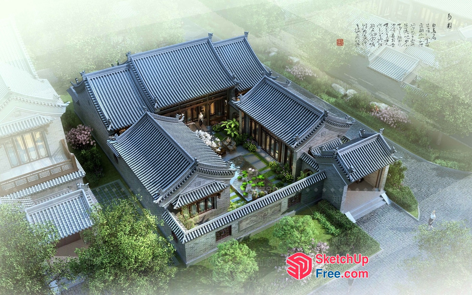 Asian-Inspired Roofed Villa 3D SketchUp File