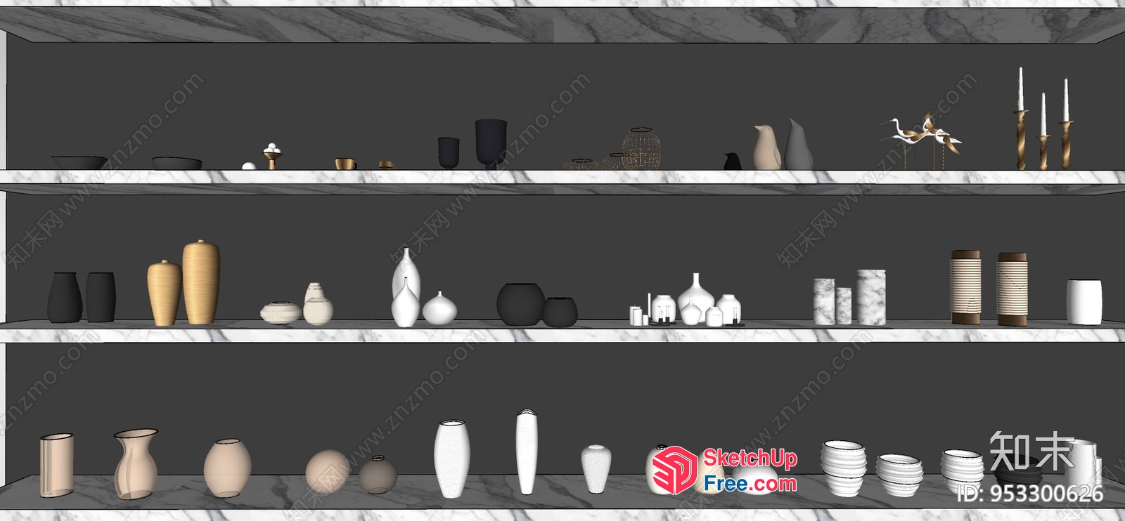 Decorative Shelves With Various Vases 3D SketchUp File