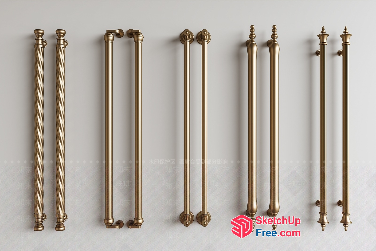 Ornate Gold Door Handles And Knobs 3D SketchUp File