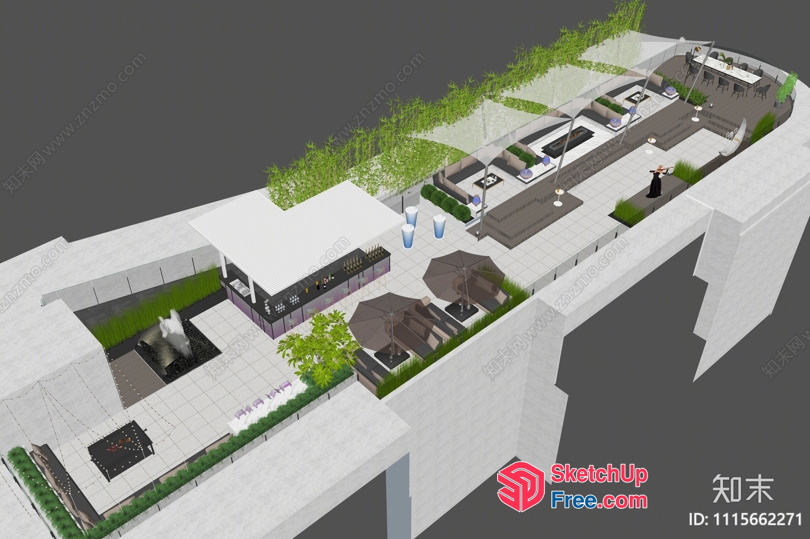 Modern Rooftop Garden With Outdoor Seating And Bar 3D SketchUp File