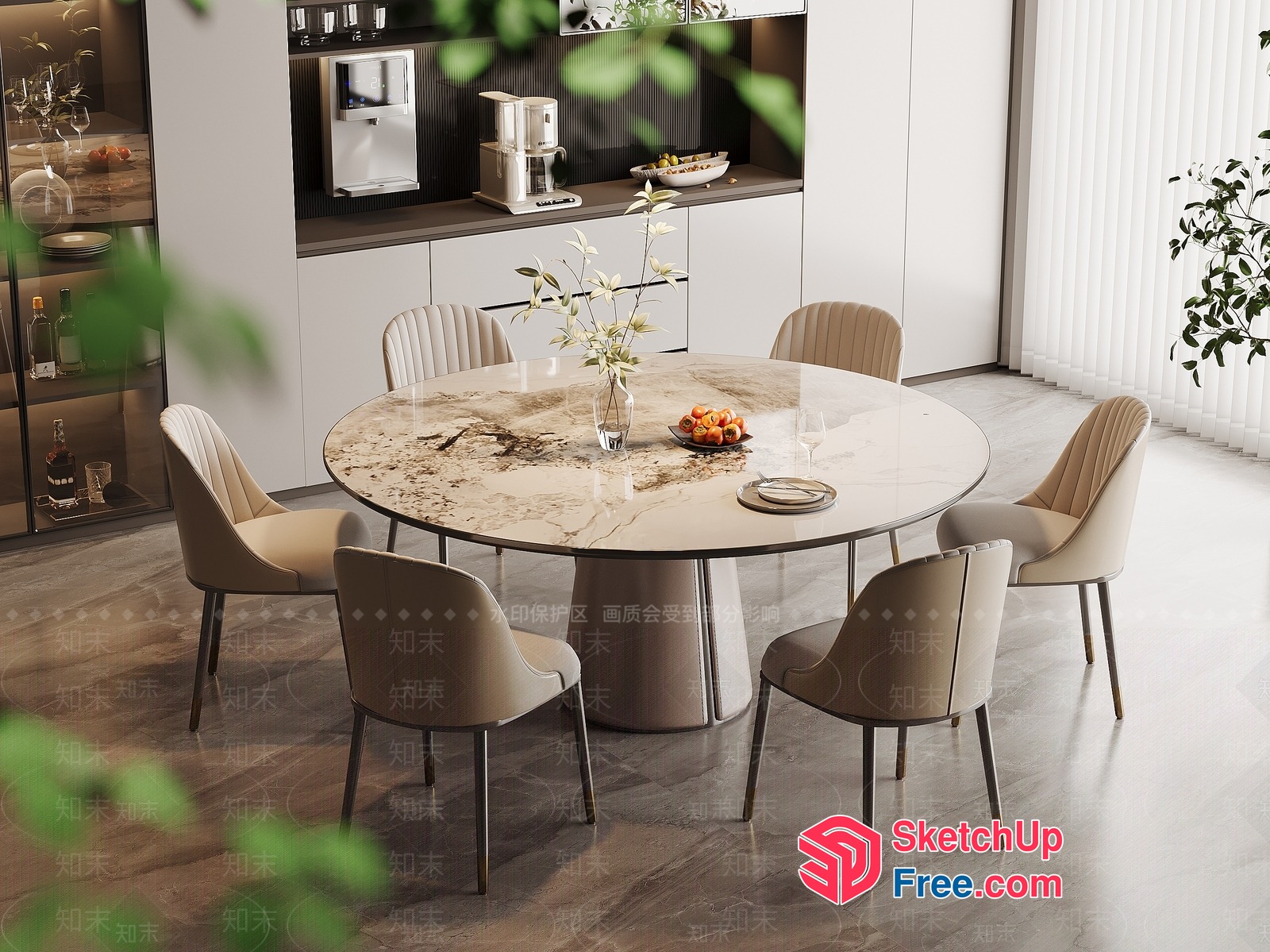 Elegant Modern Dining Room With Round Table And Chairs 3D SketchUp File