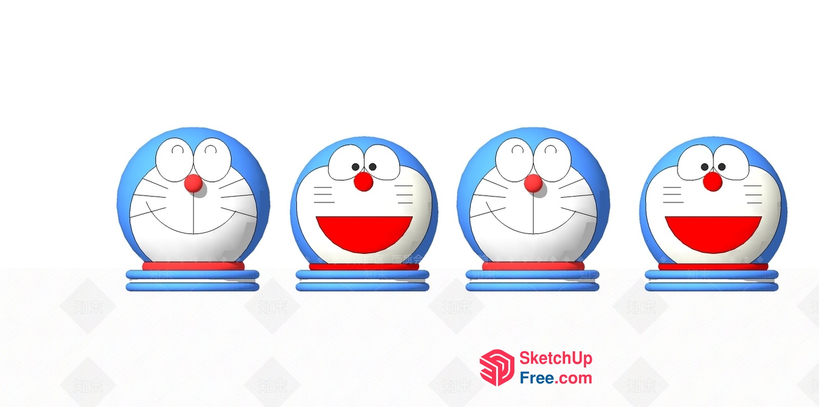 Three Smiling Doraemon Heads In A Row 3D SketchUp File