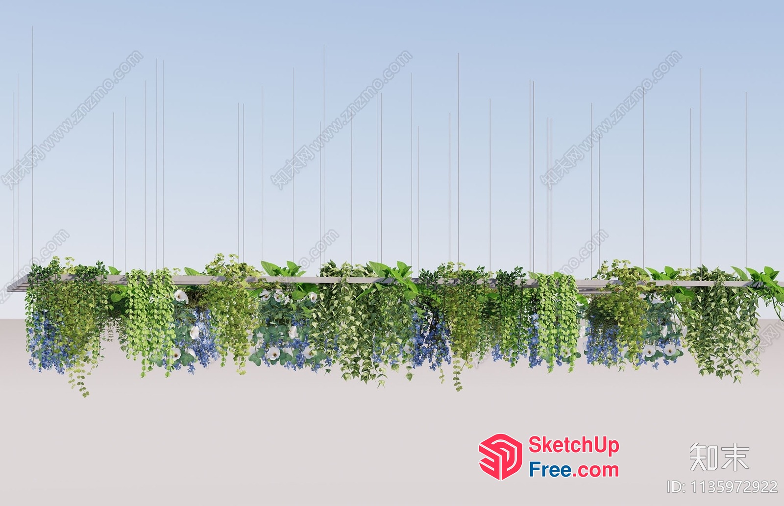 Hanging Plant Shelf With Greenery And Flowers 3D SketchUp File