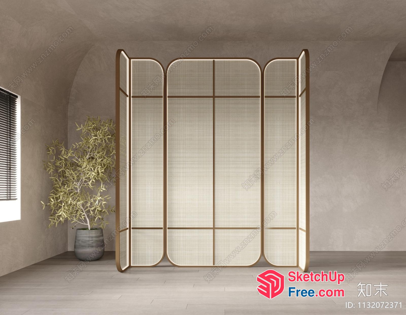 Elegant Partition Screen With Potted Plant 3D SketchUp File
