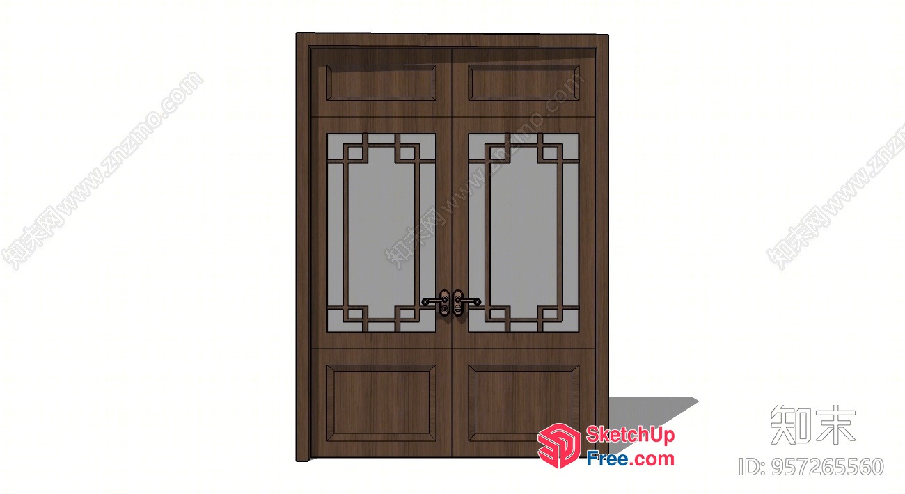 Traditional Chinese Double Door With Ornate Metalwork 3D SketchUp File