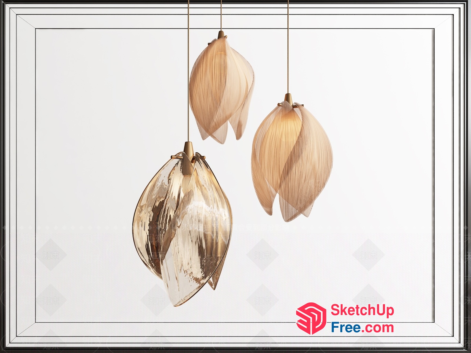 Elegant Glass Flower Light Fixtures 3D SketchUp File