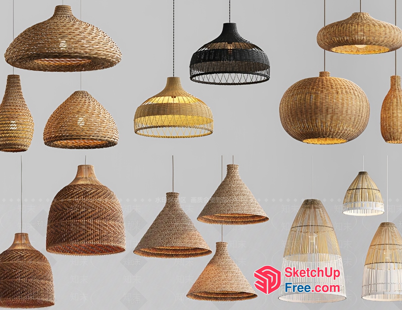 Rattan Woven Hanging Lamps Collection 3D SketchUp File