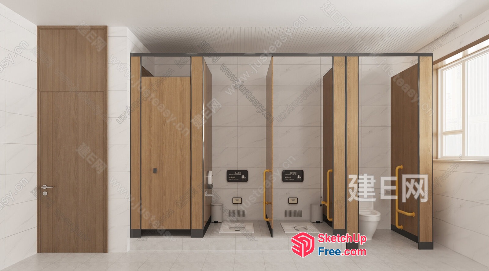 Modern Bathroom Stall With Wood Accents And Tile Flooring 3D SketchUp File