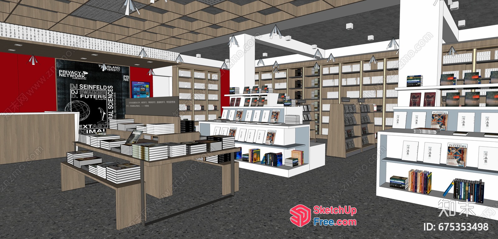 Modern Library Interior Design With Bookshelves And Reading Area 3D SketchUp File