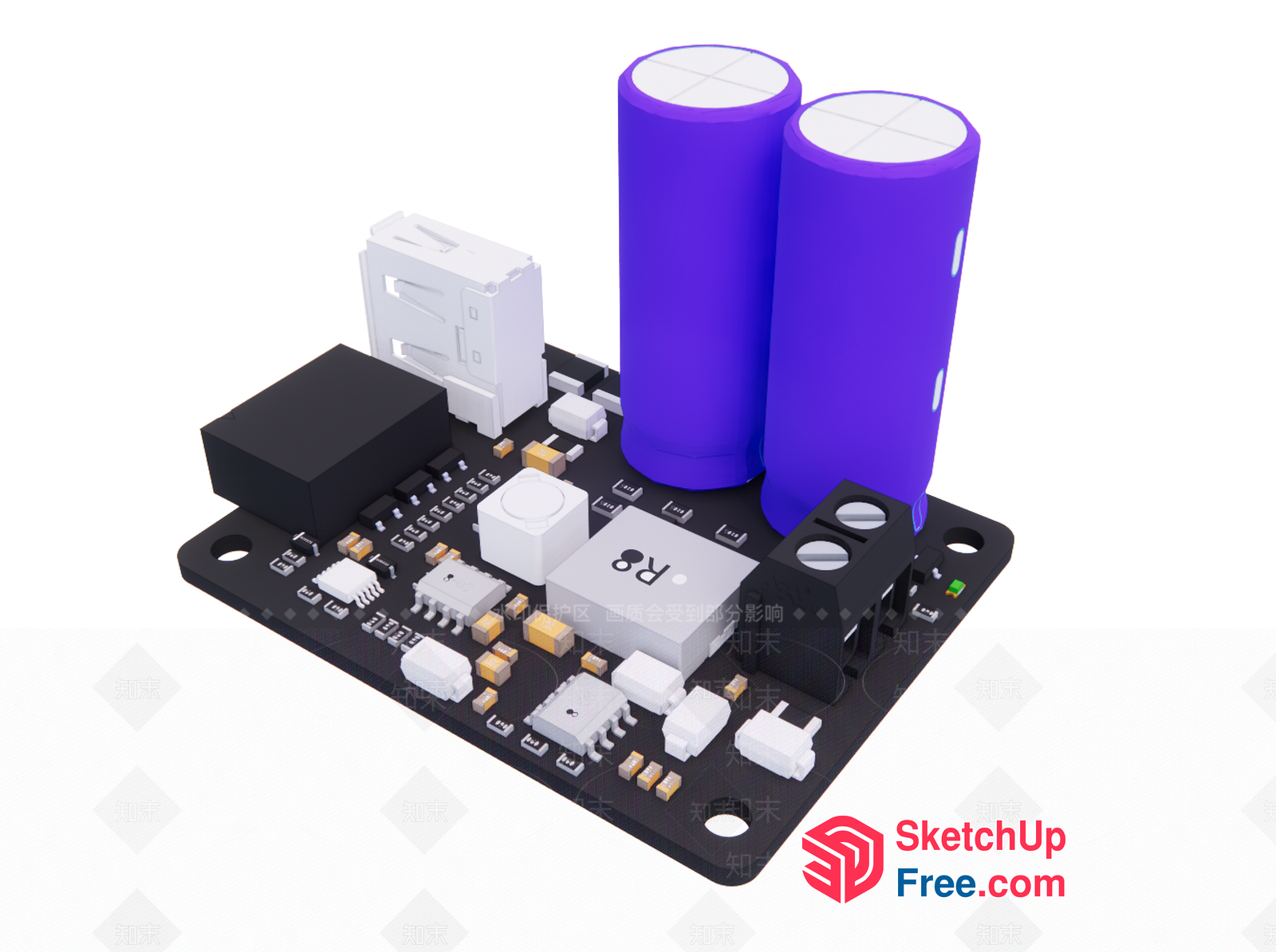 Circuit Board With Batteries And Various Components 3D SketchUp File