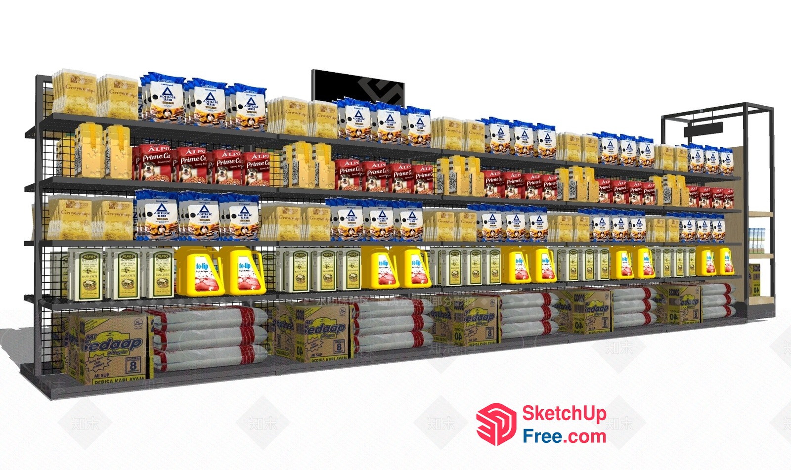 Supermarket Shelves With Various Products 3D SketchUp File