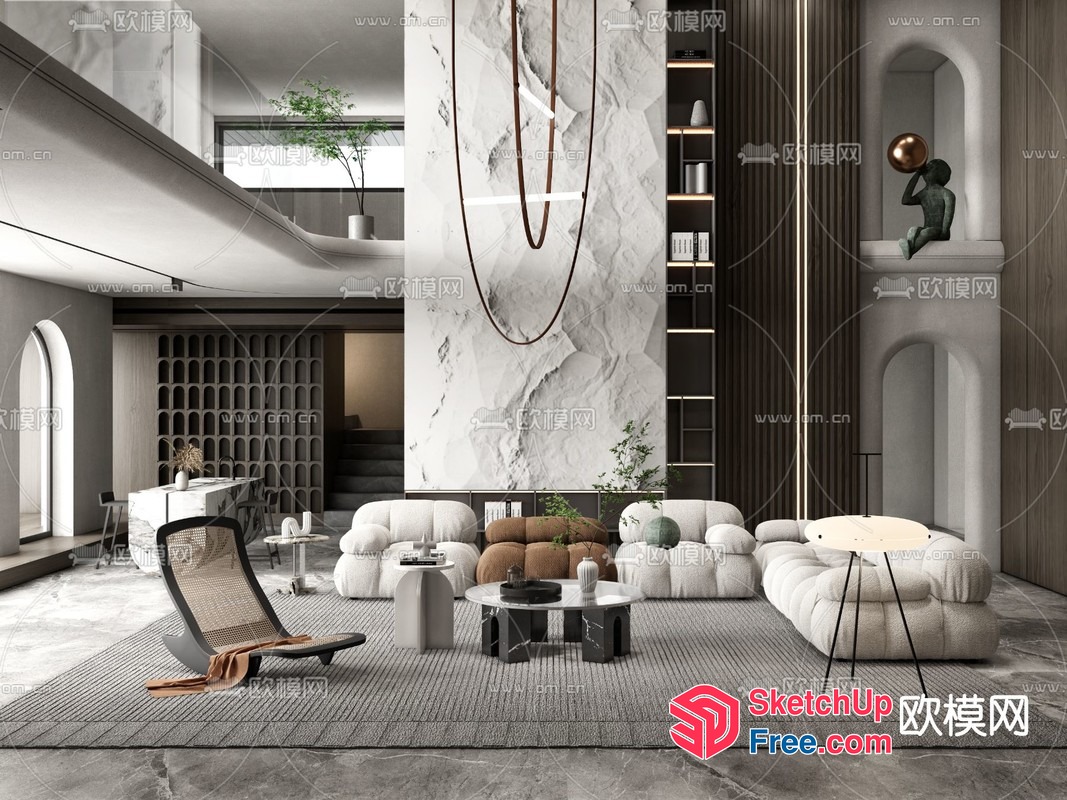 Modern Minimalist Living Room With Sleek Furniture And Natural Textures 3D SketchUp File