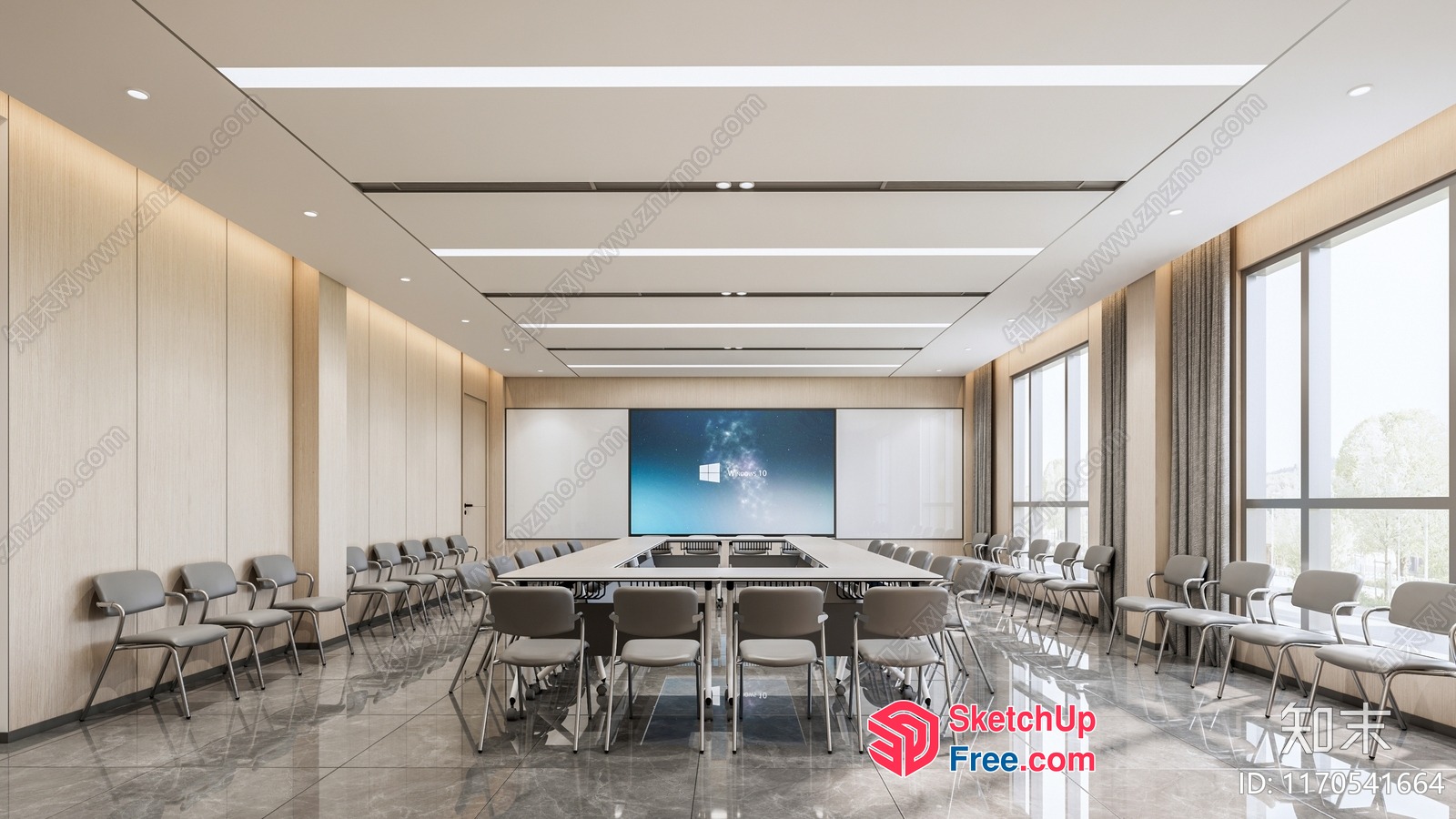 Modern Conference Room With Large Screen And Sleek Furniture 3D SketchUp File