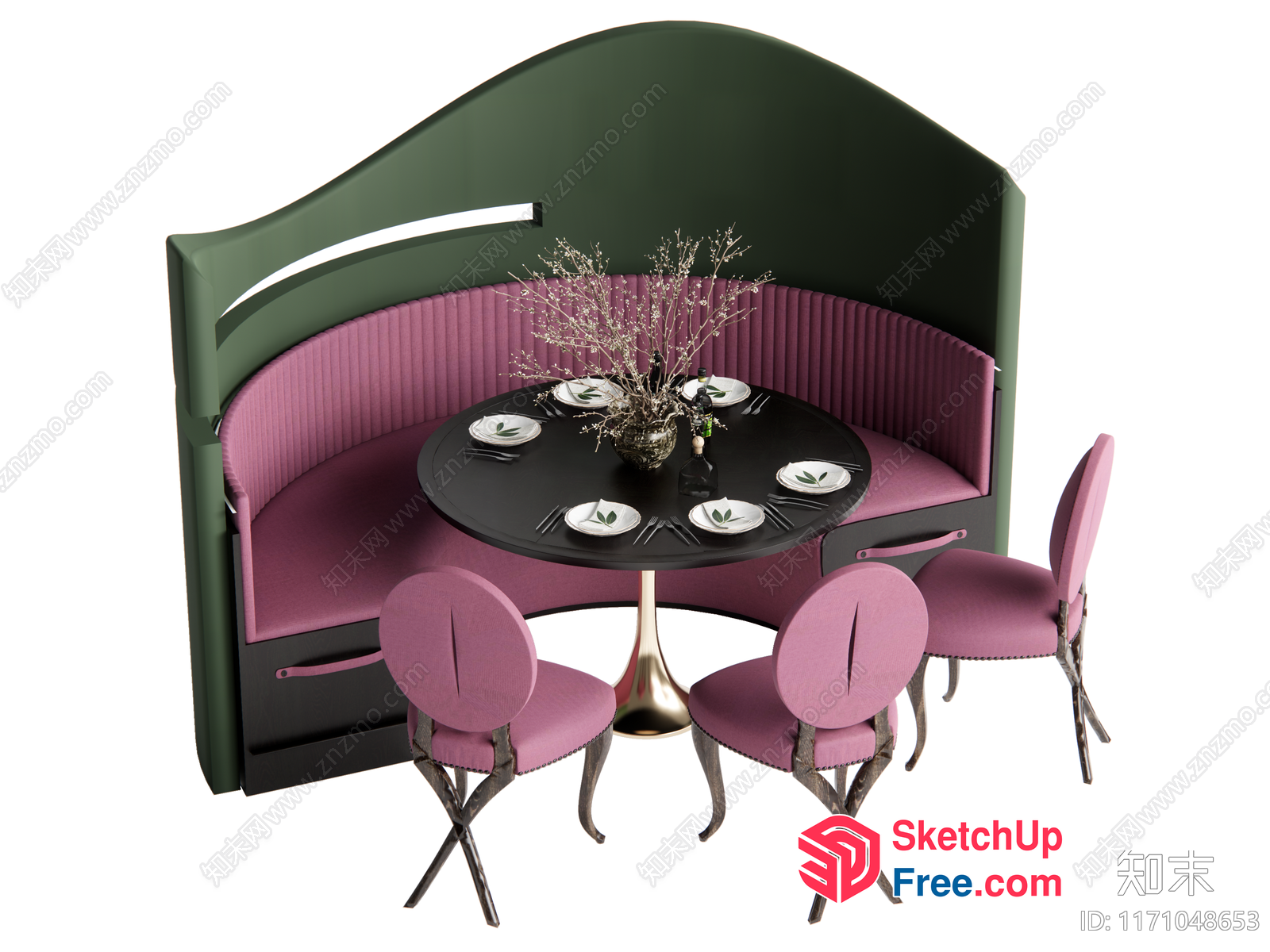 Stylish Dining Area With Unique Table And Chairs 3D SketchUp File