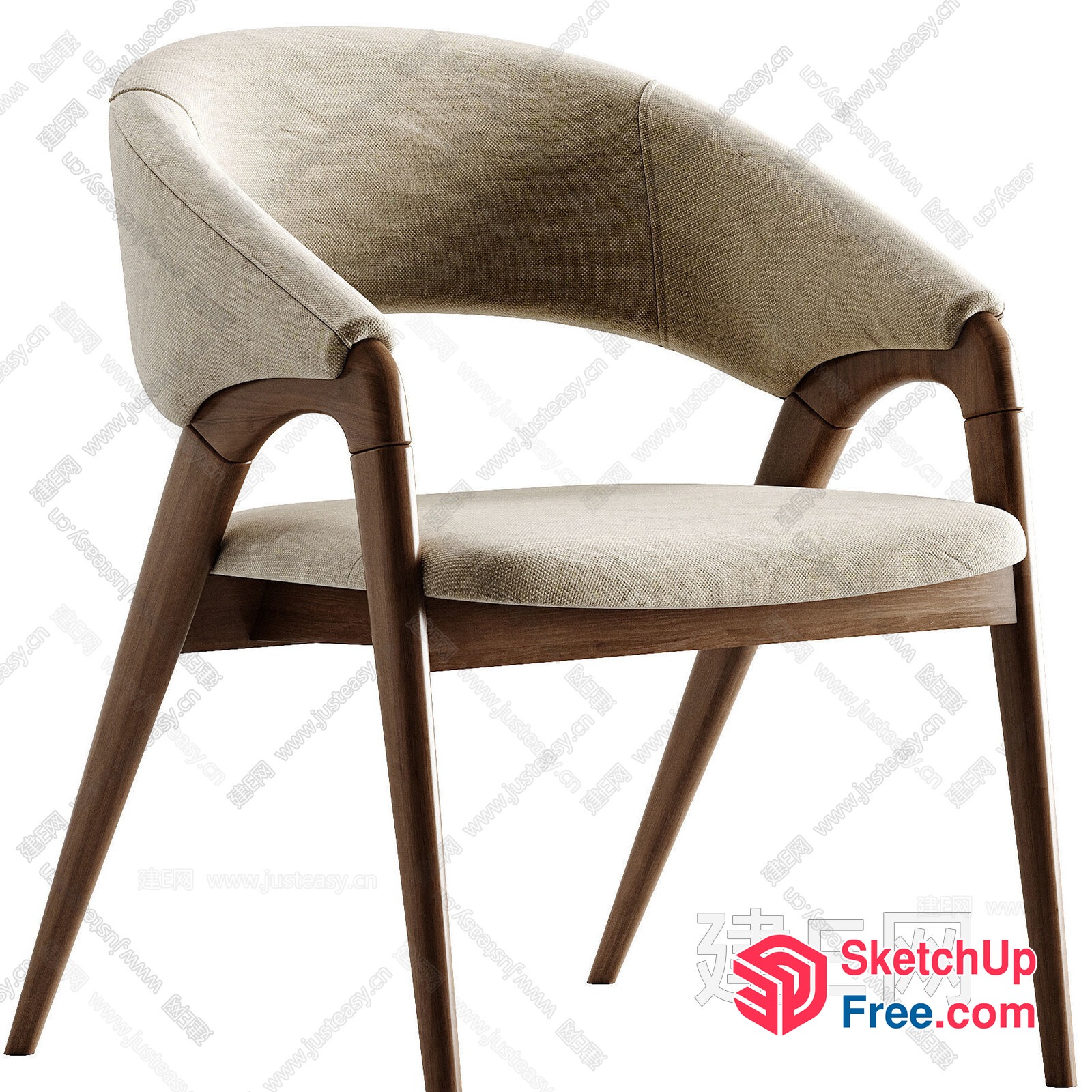 Modern Minimalist Armchair With Creamy Upholstery 3D SketchUp File