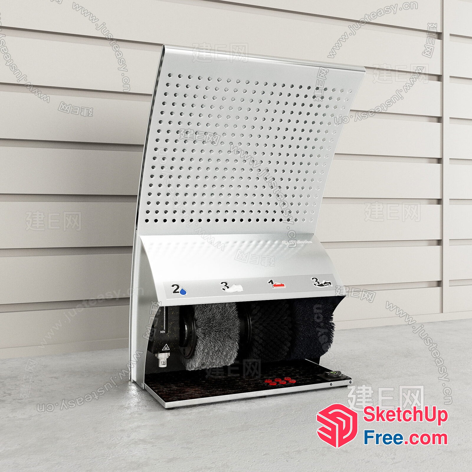 Modern Silver Metal Shoe Cleaning Station With Brush And Mat 3D SketchUp File