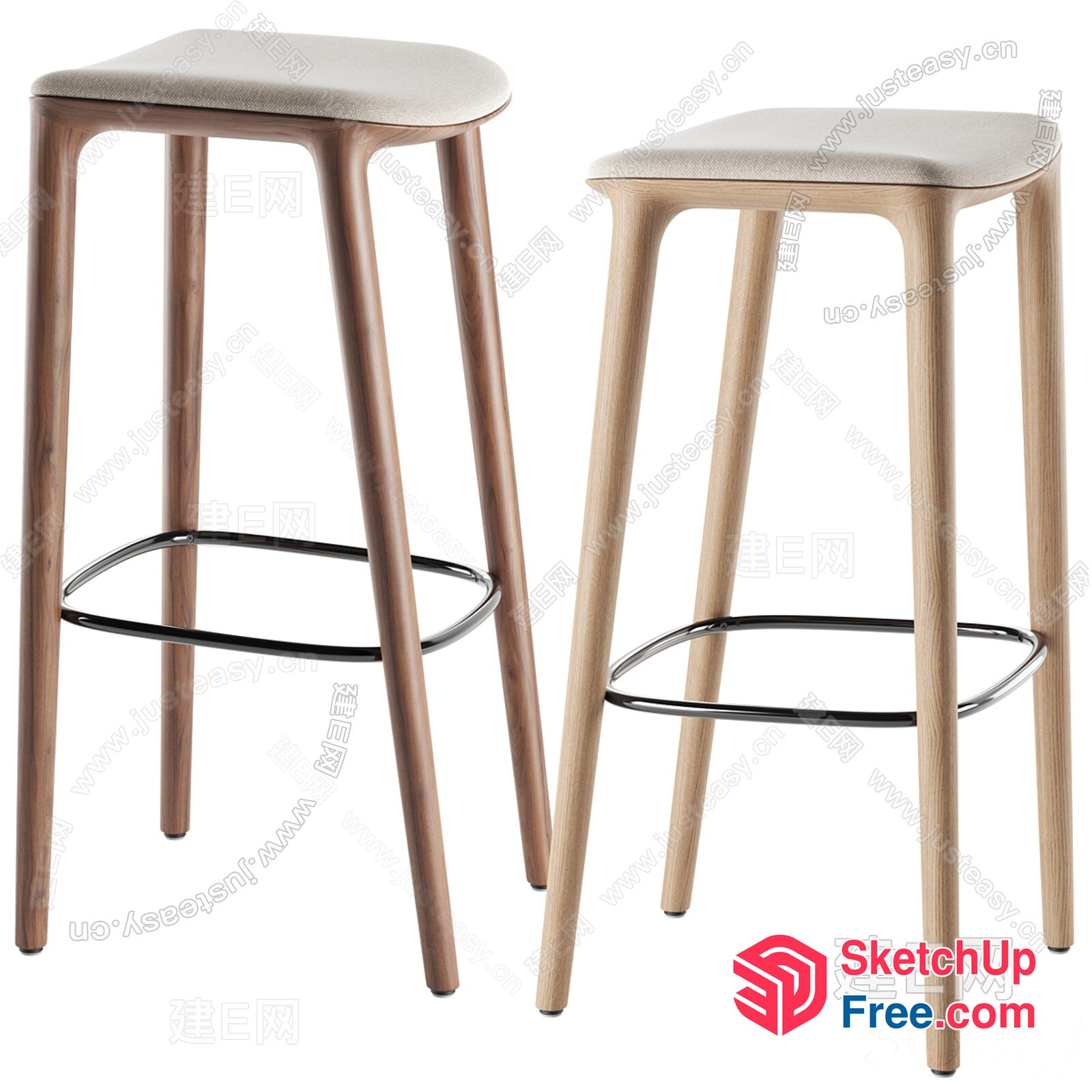 Modern Minimalist Bar Stools With Cushions 3D SketchUp File
