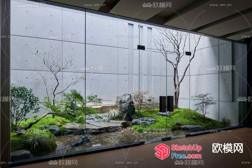 Serene Japanese-Inspired Glass-Walled Garden Oasis 3D SketchUp File