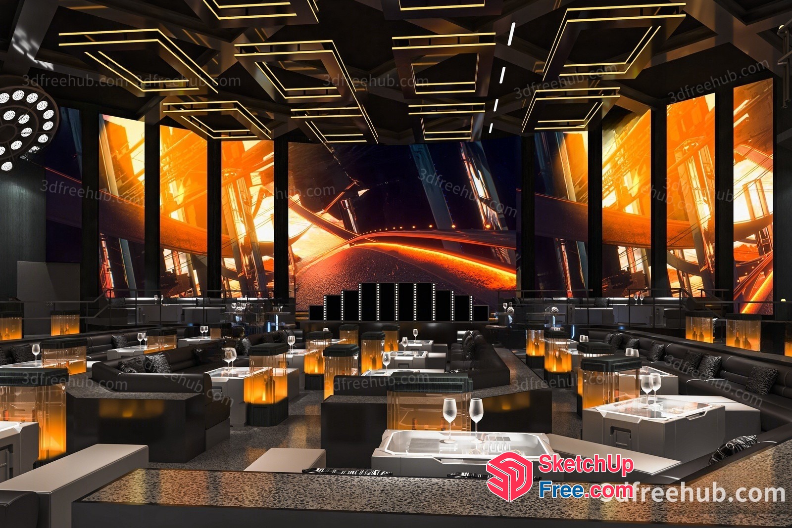 Modern Lounge With Orange Accents And Black Furniture 3D SketchUp File