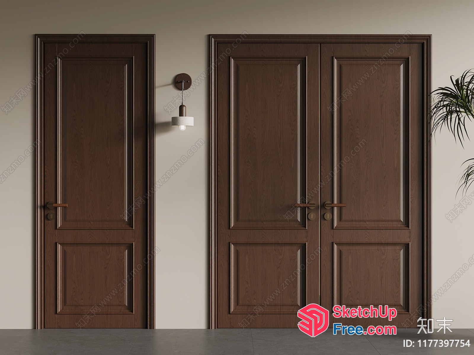 Brown Wooden Doors In A Modern Interior Setting 3D SketchUp File