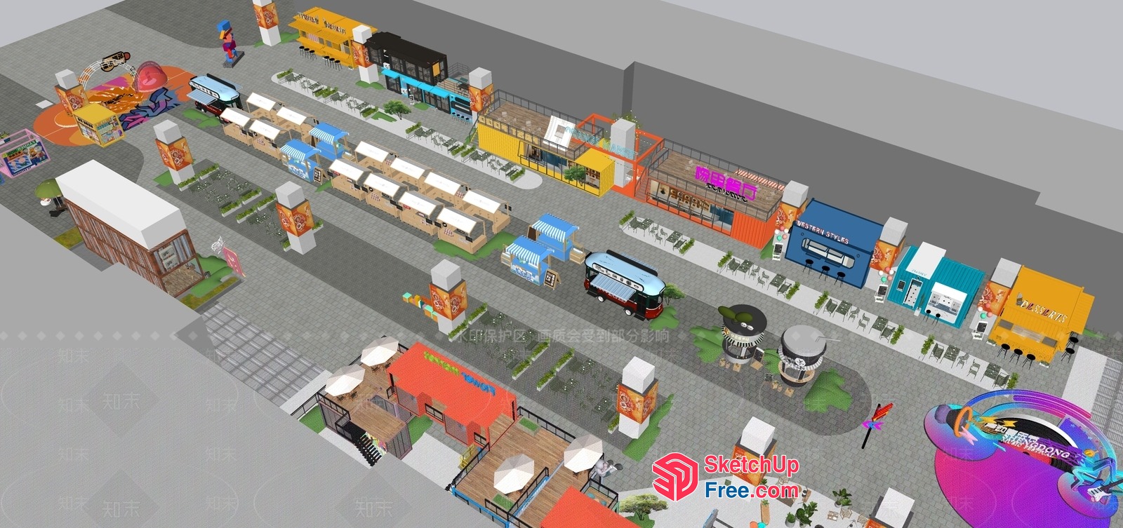 Vibrant Commercial Street Scene 3D SketchUp File