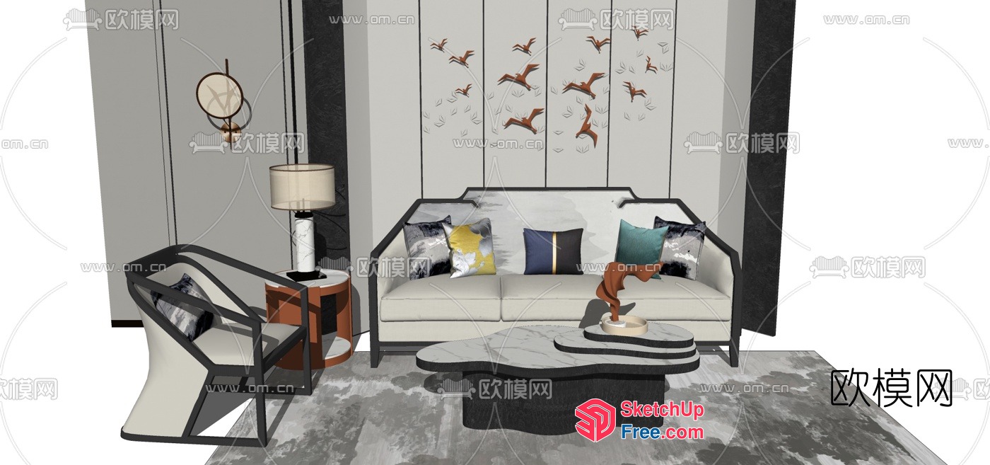 Modern Asian-Inspired Living Room Decor 3D SketchUp File