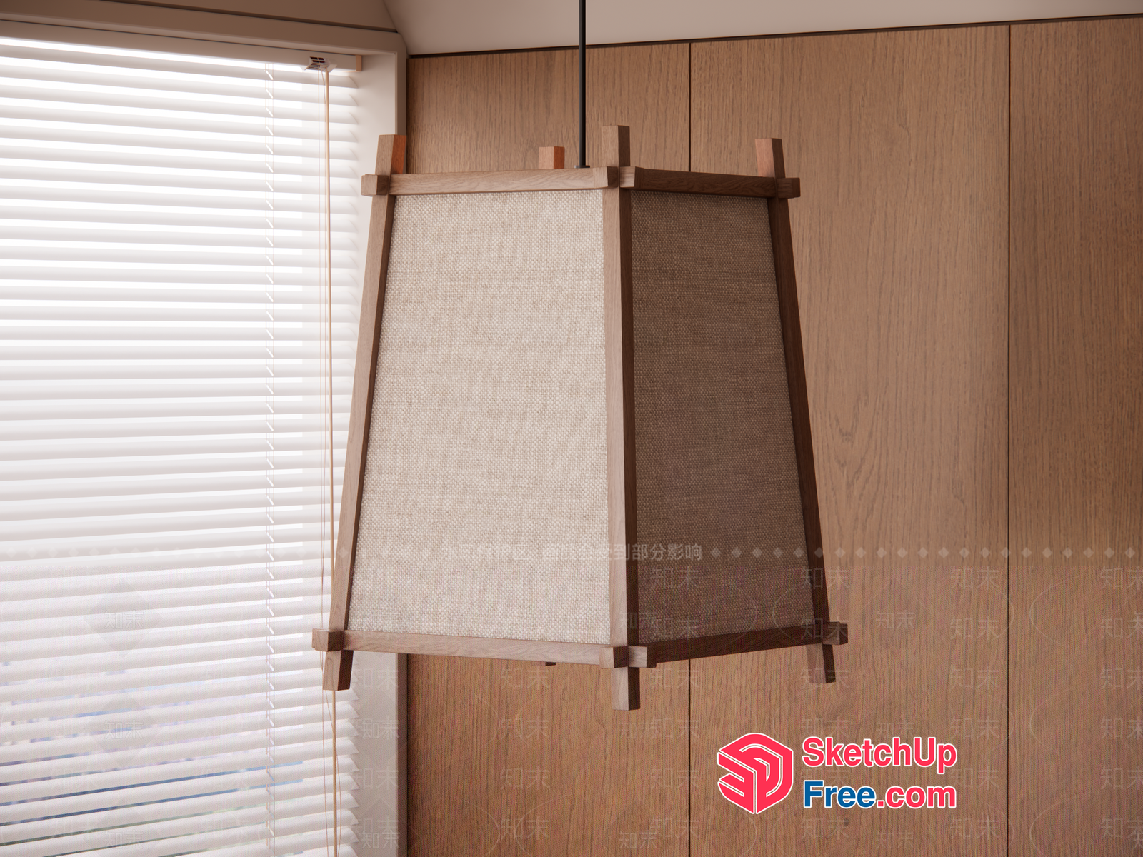 Wooden Frame Lamp Hanging From Ceiling 3D SketchUp File