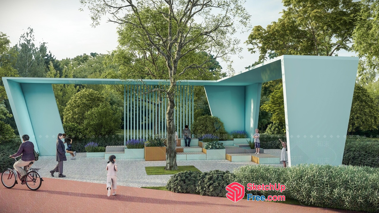 Modern Outdoor Pavilion With Unique Roof Design 3D SketchUp File