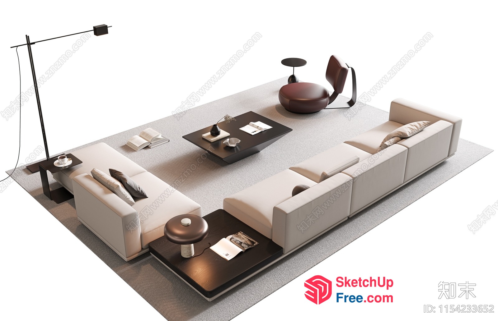 Modern Minimalist Living Room With Neutral Color Scheme 3D SketchUp File