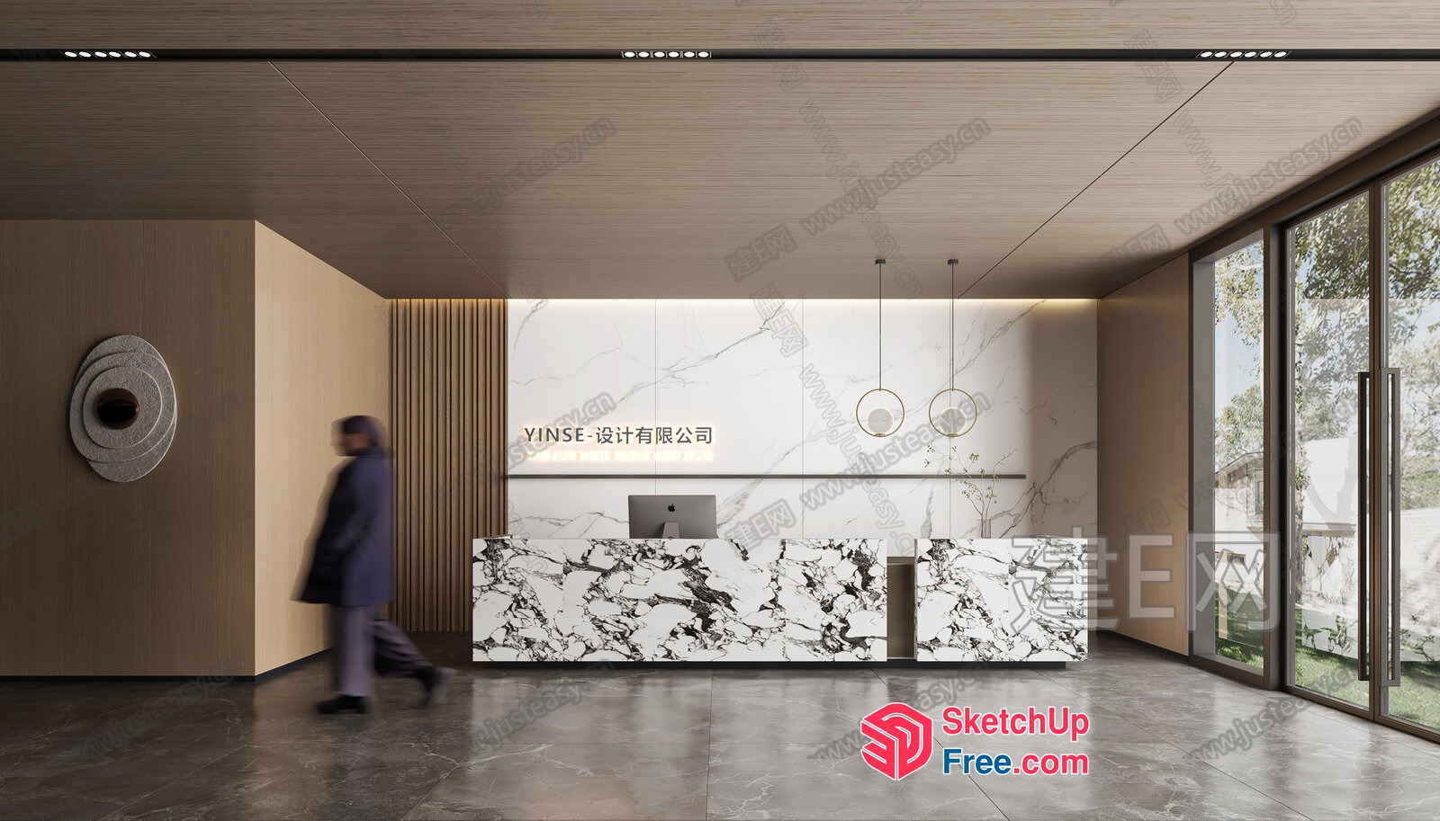 Modern Office Interior With Sleek Reception Desk 3D SketchUp File