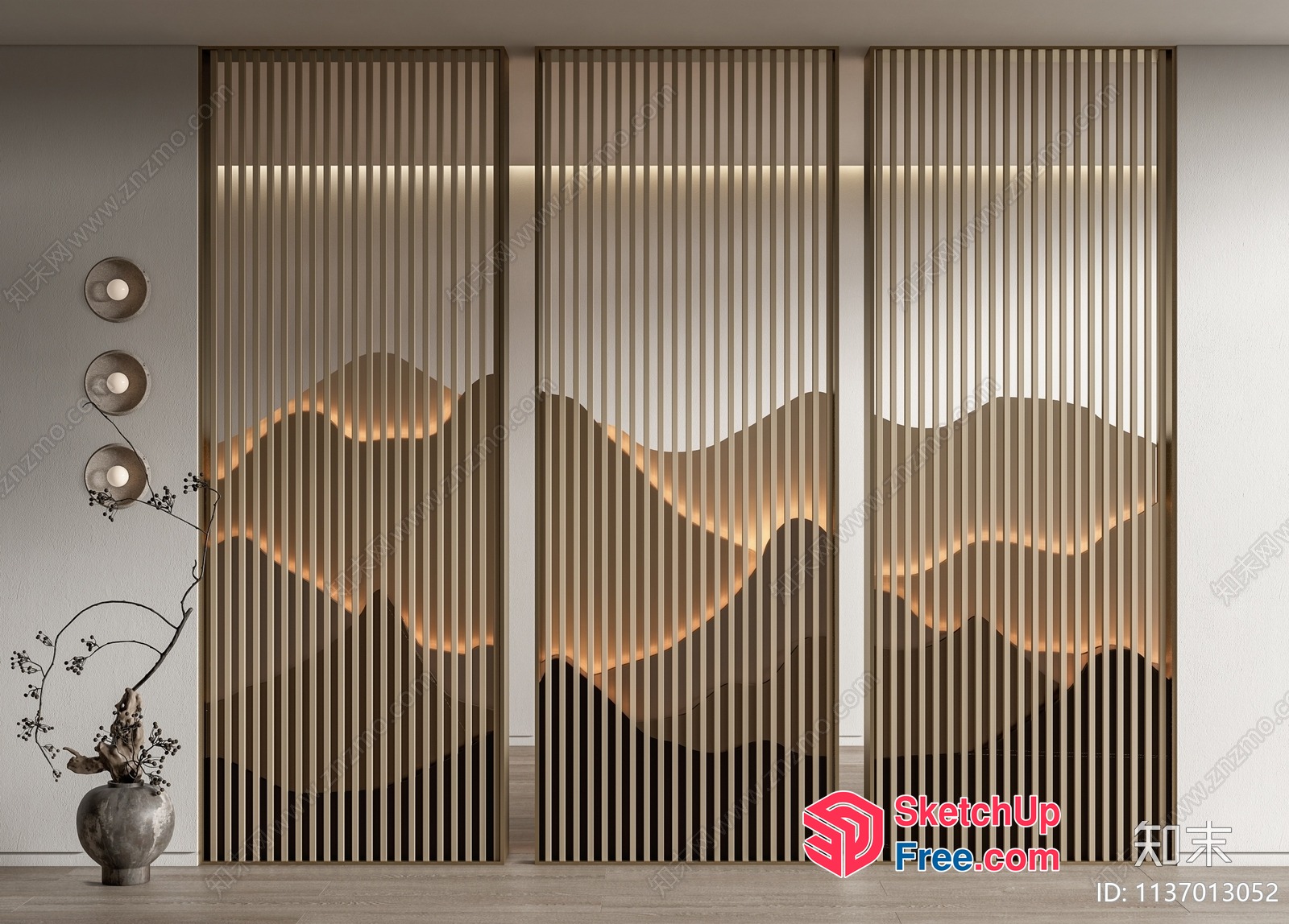 Modern Partition Screen With Natural Light And Decorative Elements 3D SketchUp File