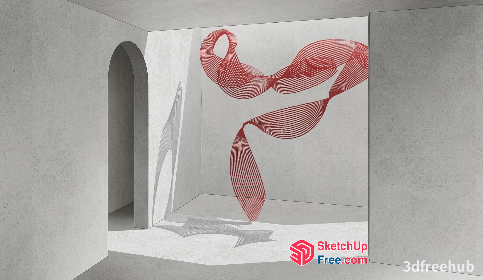 Modern Minimalist Interior With Red Abstract Art 3D SketchUp File