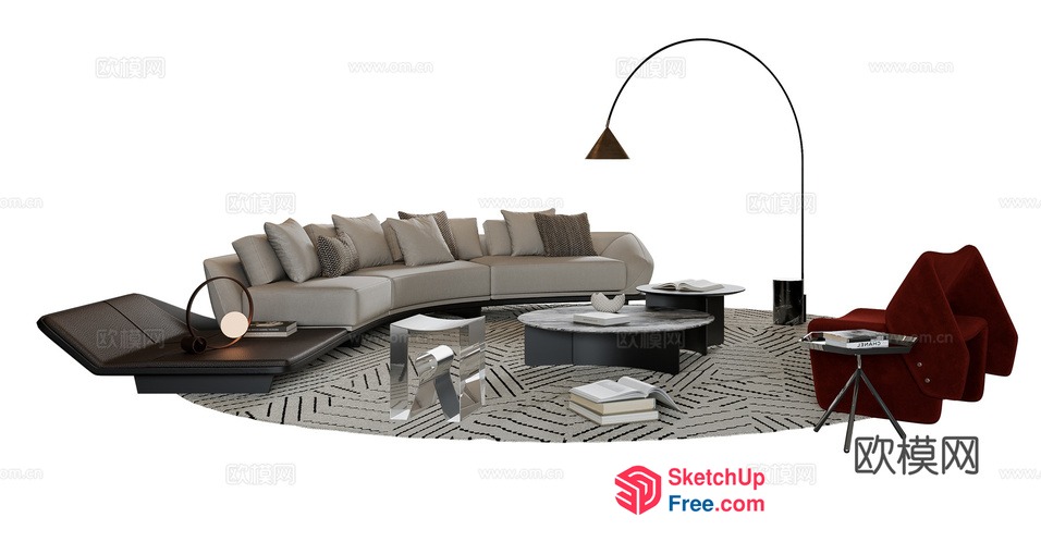 Modern Living Room With Sleek Furniture And Neutral Color Scheme 3D SketchUp File