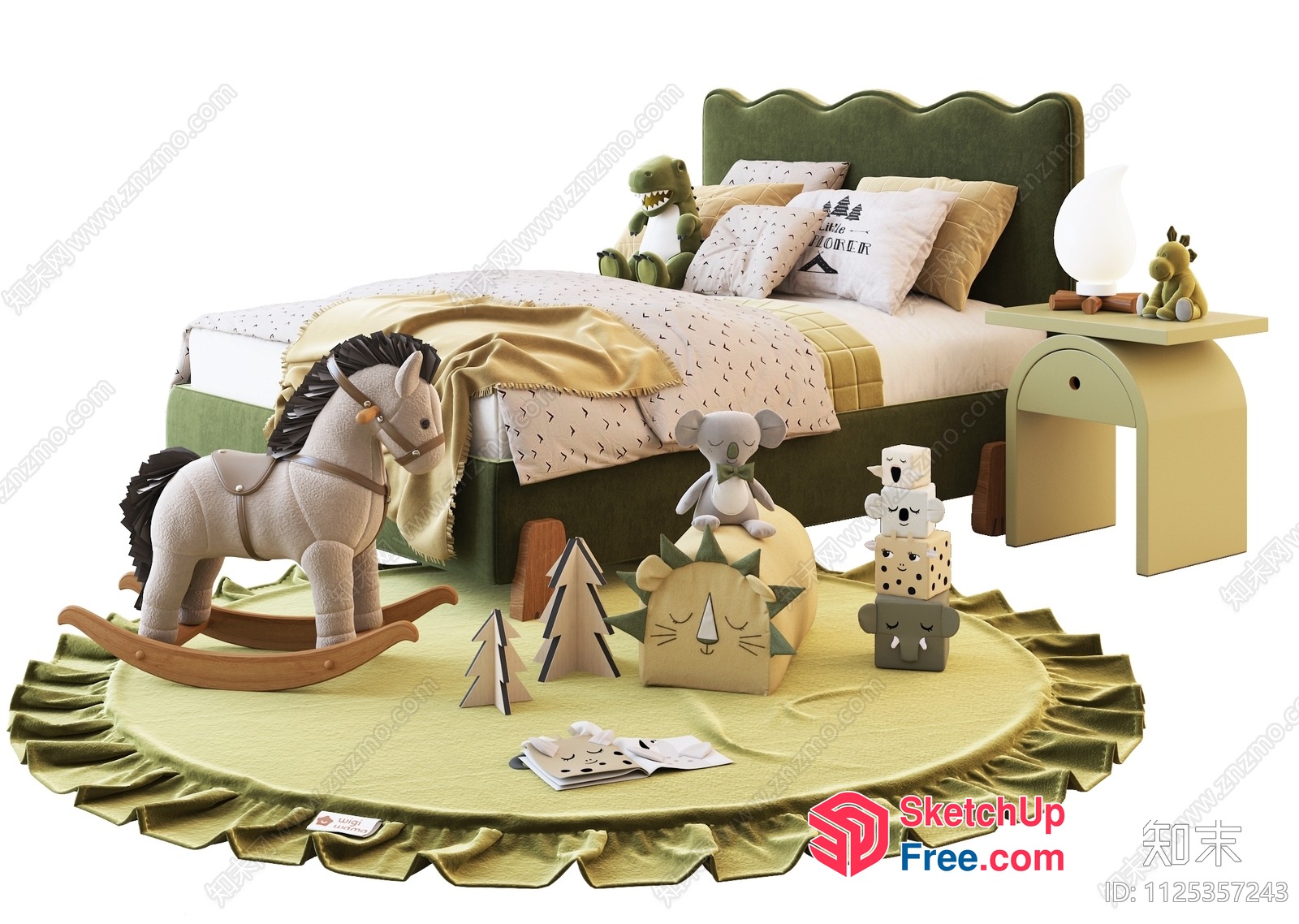 Green And Beige Children'S Bedroom With Decorative Toys 3D SketchUp File