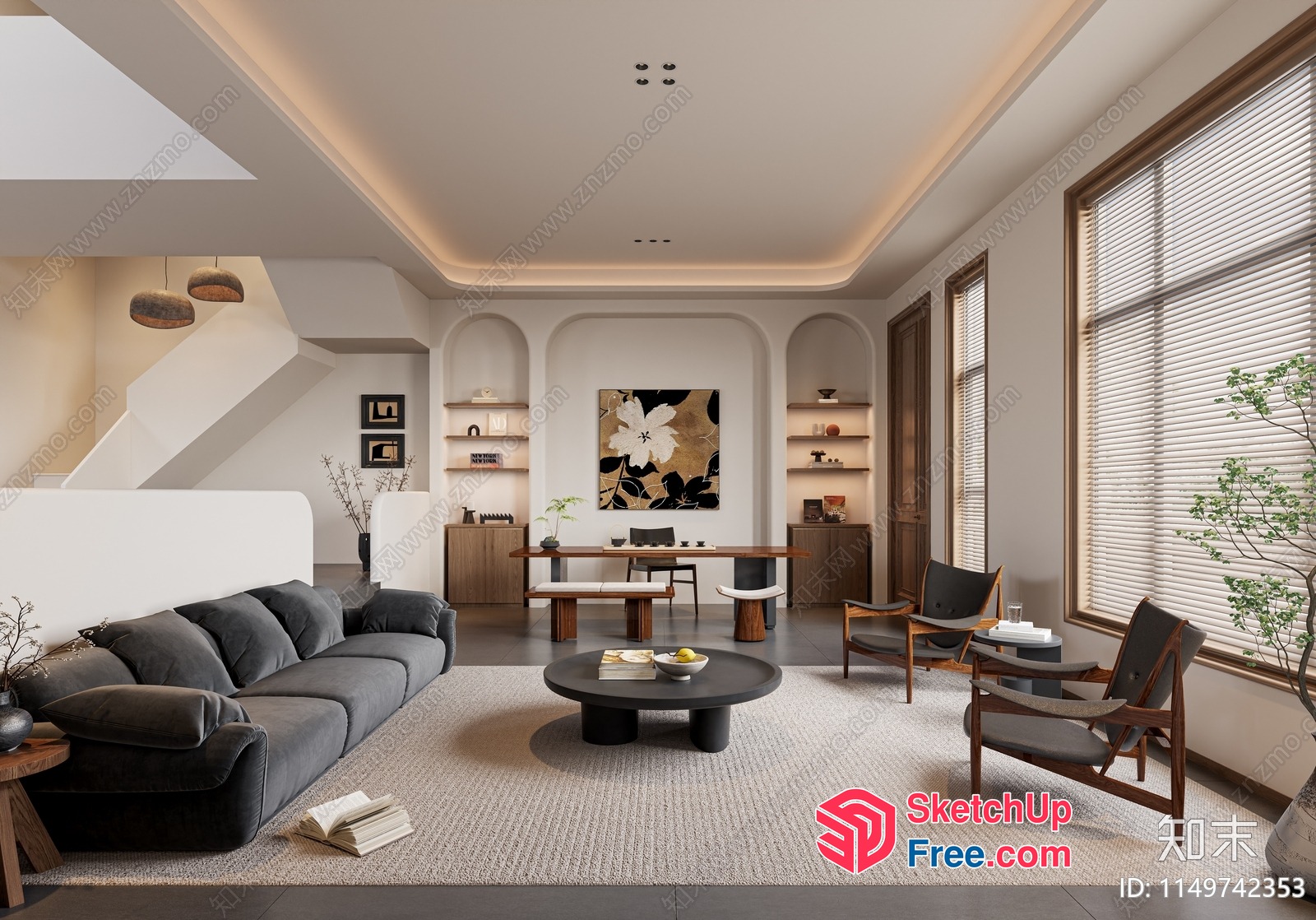Elegant Modern Japanese-Inspired Living Room 3D SketchUp File